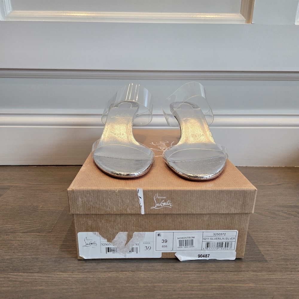 $845 Christian Louboutin Just Nothing 55mm Sandal Silver EU 39/38.5 US 9/8.5 NWT - Picture 4 of 12